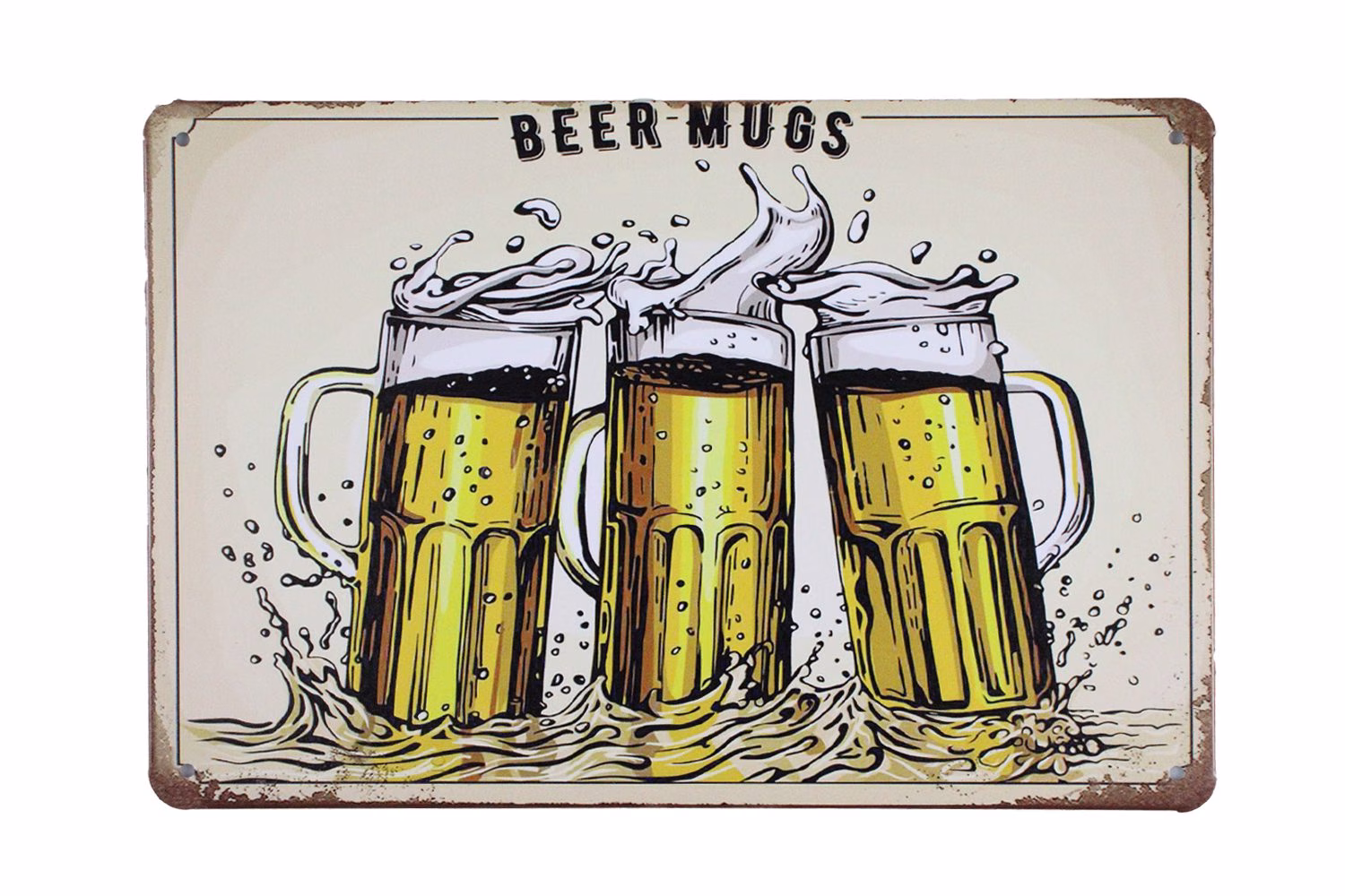Metalen Bord Beer Mugs 30x20 cm 1 Metalen Bord Beer Mugs met drie bierpullen 30x20 cm