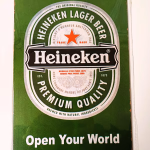Metalen Bord Heineken Open Your World bierdecoratie voor mancave en thuisbar 30x20 cm