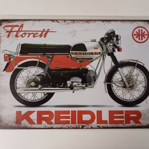 Metalen bord Kreidler Florett rood vintage brommer 30x20 cm