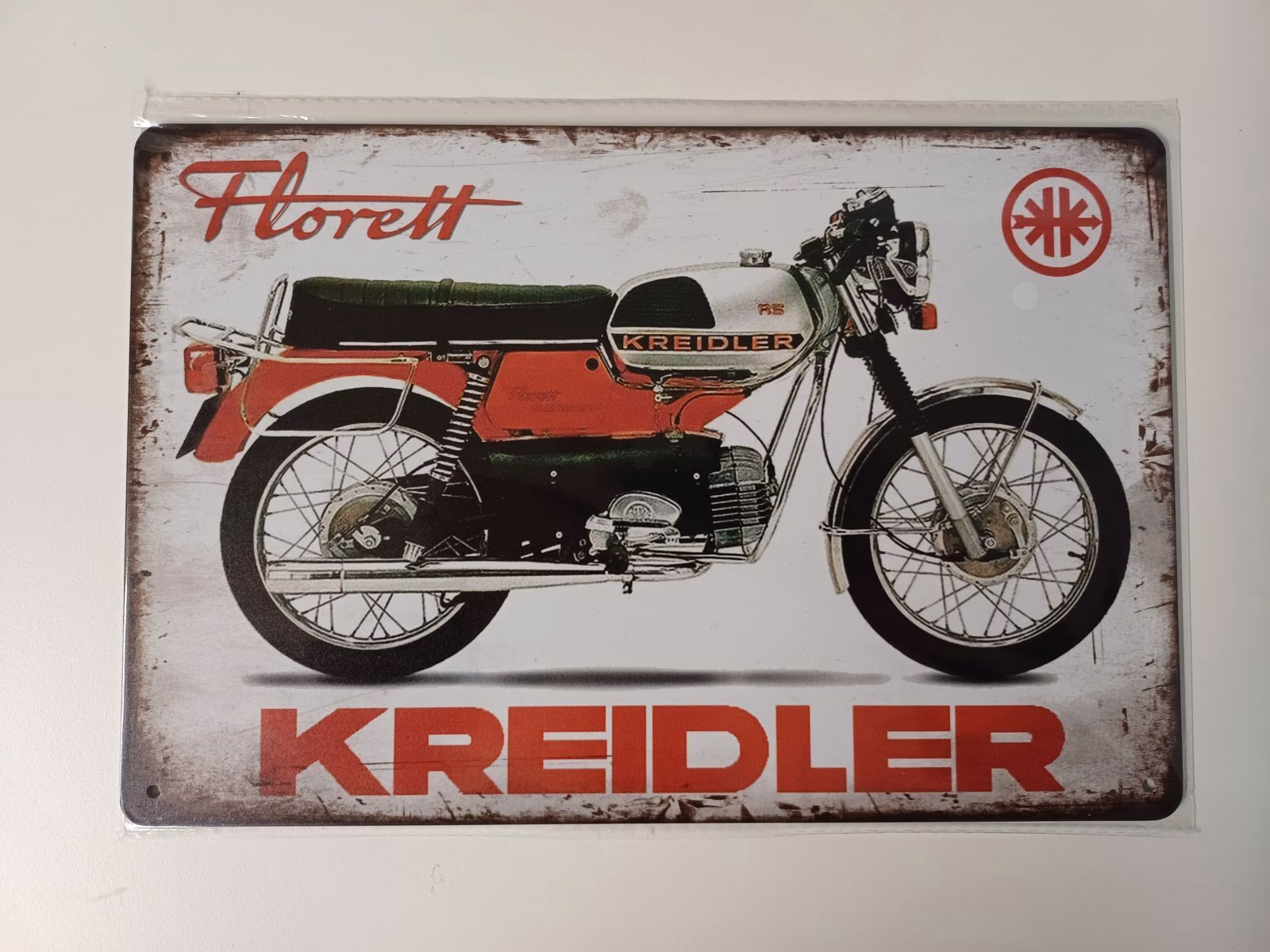 Metalen Bord Kreidler Florett Rood 30x20 cm 1 Metalen bord Kreidler Florett rood vintage brommer 30x20 cm