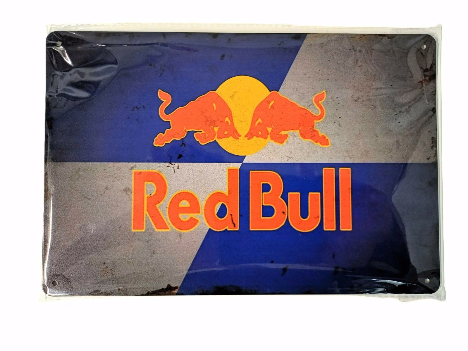 Metalen Bord Red Bull 30x20 cm 1 Metalen Bord Red Bull met iconisch logo van twee rode stieren op blauwe achtergrond 30x20 cm