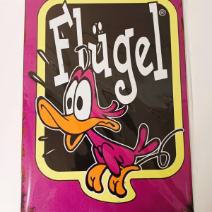 Metalen Bord Flügel met roze eend en kleurrijk feestelijk ontwerp 30x20 cm