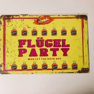 Metalen Bord Flügel Party met kleurrijk feestthema en vintage uitstraling