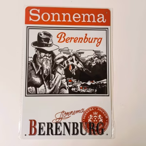 Metalen Bord Sonnema Berenburg met klassiek logo en nostalgische illustratie
