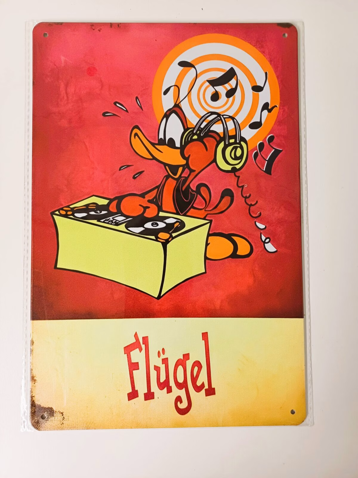 Metalen Bord Flügel DJ 30x20 cm 1 Metalen Bord Flügel DJ met vrolijke DJ-afbeelding en feestelijke uitstraling