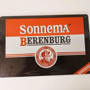 Metalen Bord Sonnema Berenburg logo in rood wit zwart design 30x20 cm