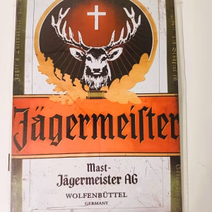 Metalen Bord Jägermeister Vintage met hertenkop logo en retro uitstraling 30x20 cm
