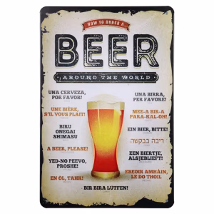 Metalen Bord Beer Around The World met internationaal bierthema 30x20 cm