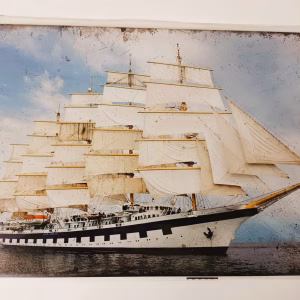 Metalen Bord Groot Zeilschip op Zee maritieme wanddecoratie 30x20 cm