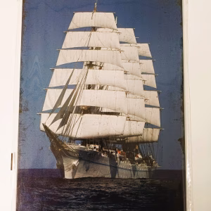 Metalen Bord Zeilschip op Zee maritieme wanddecoratie 30x20 cm