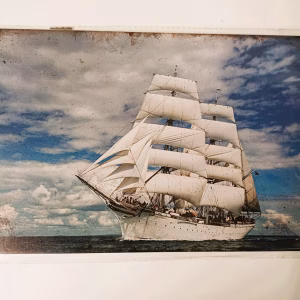 Metalen Bord Klassiek Zeilschip op Zee 30x20 cm