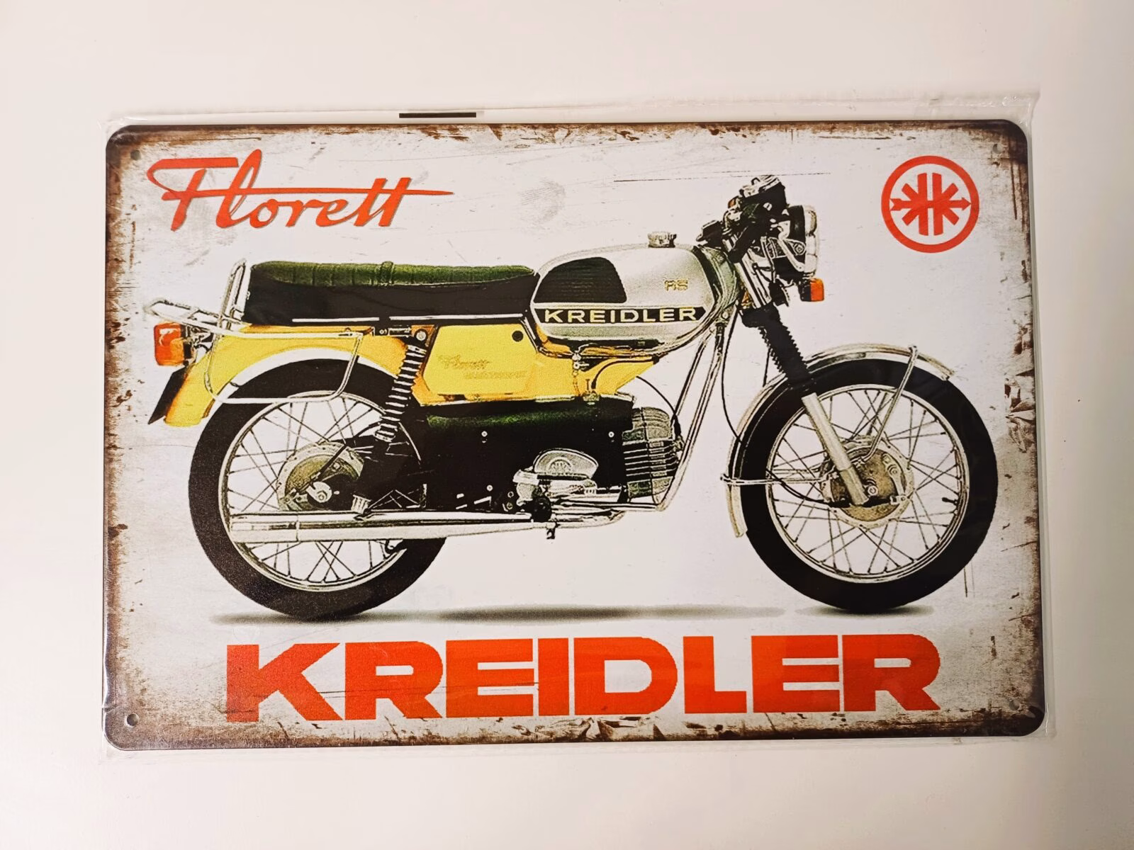 Metalen Bord Kreidler Florett Oranje Klassieke Brommer 30x20 cm 1 Metalen Bord Kreidler Florett Oranje Klassieke Brommer 30x20 cm