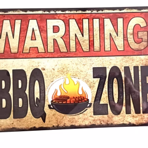 Metalen bord Warning BBQ Zone barbecue decoratie 30x20 cm