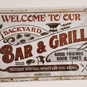 Metalen bord Welcome to Our Bar and Grill vintage bar decoratie 30x20 cm