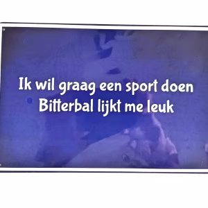 Metalen bord bitterbal sport ik wil graag een sport doen bitterbal lijkt me leuk 30x20 cm