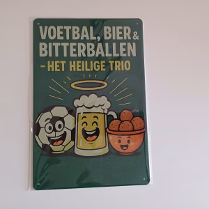 Metalen bord Voetbal Bier en Bitterballen mancave decoratie 30x20 cm