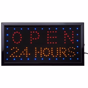 LED Bord Open 24 Hours 50 x 25 cm met blauwe en rode verlichting